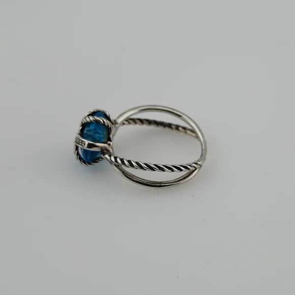 David Yurman Cable Wrap Ring with Blue Topaz and Diamonds - Picture 3 of 7